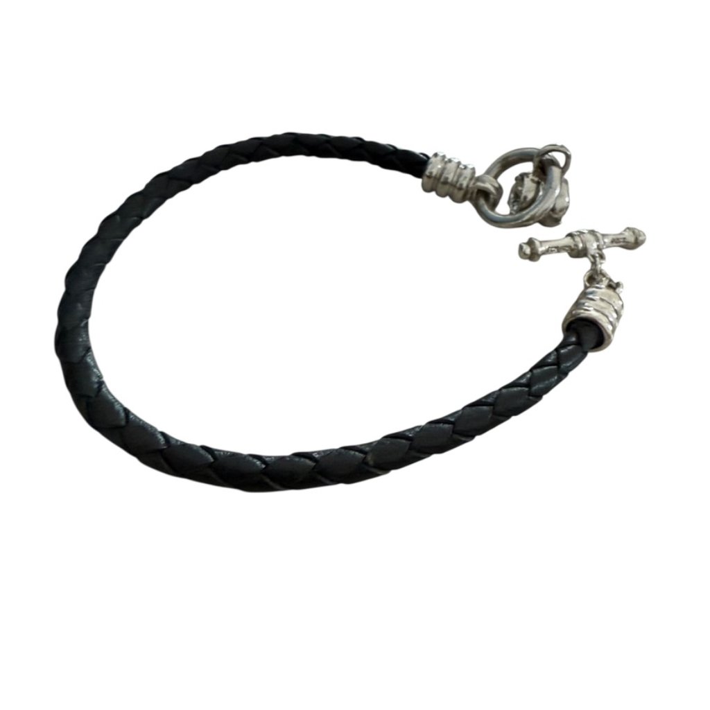 Jacmel Jcm With Hanging Charm Black Leather Cord 925 Sterling Toggle Bracelet